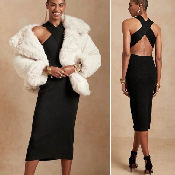 Banana Republic Dresses & Skirts - Banana Republic NWT Volta Halter Sweater Dress Medium black sleeveless midi